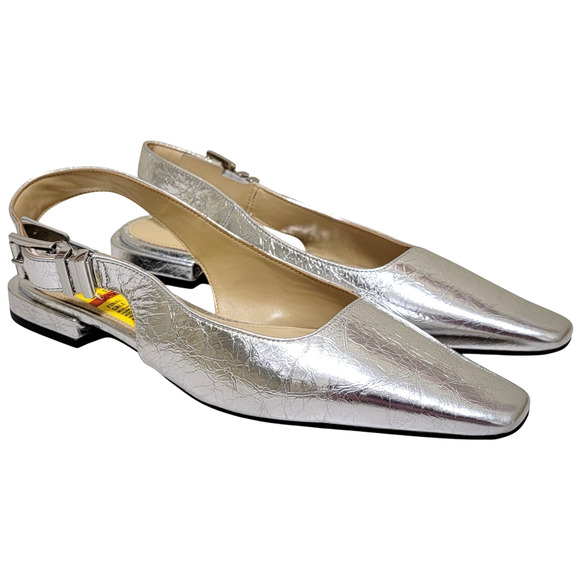 Michael Michael Kors Women Darrington Slingback Flat Sz US 7.5M Silver Metallic - Picture 2 of 5